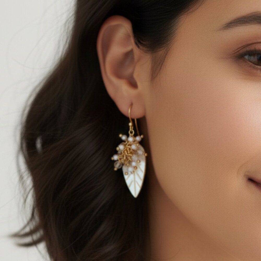 Shell pearl gold plated hook earring